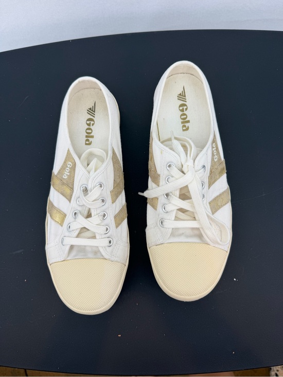Gola Shoes - Gola Coaster Flame Women's White Sneakers with Gold Stripes